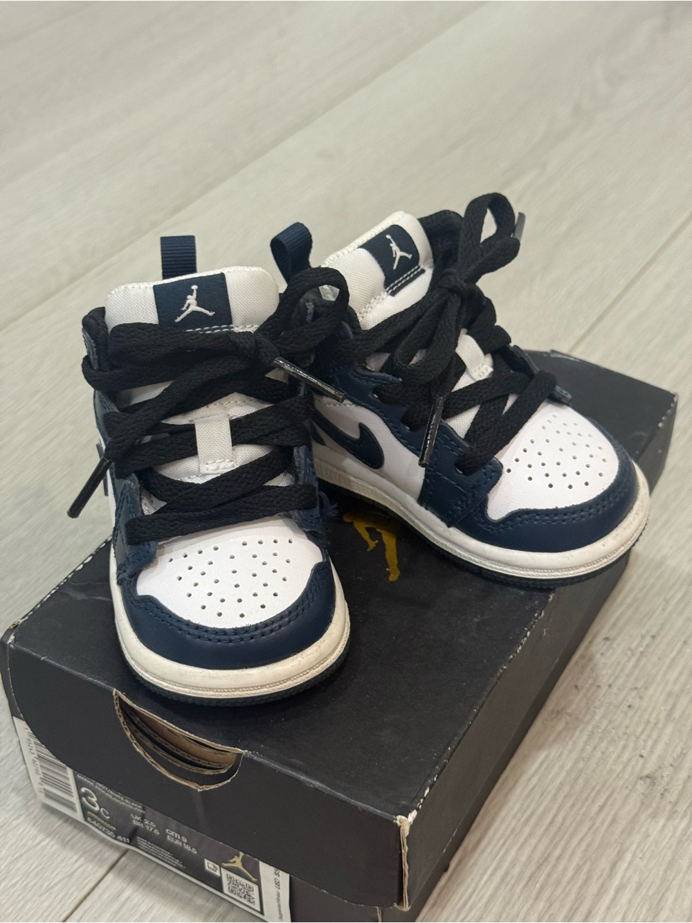 Jordan Kids Navy and White High-Top Sneakers